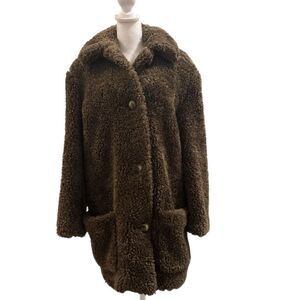Vintage Lorovi Women's Button Front Plush Teddy Jacket Coat Brown Small